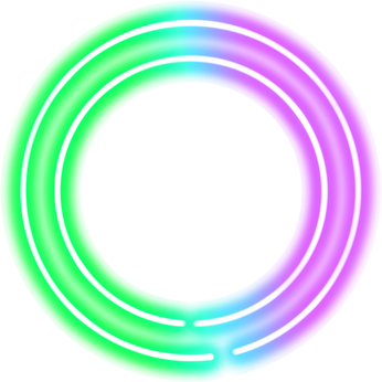 Purple green neon circle outline frame
